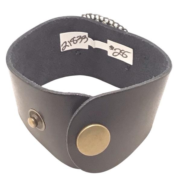 Upcycled Barbie Face Leather Cuff Bracelet Rhinestone Punk Y2K Statement - Picture 5 of 8